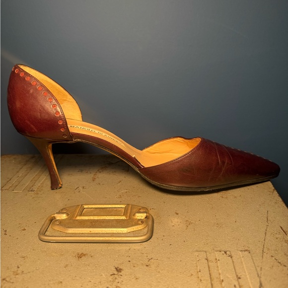 Vintage 90’s/y2k Manolo Blahnik burgundy Leather Heels size 37 (7) - Picture 7 of 11